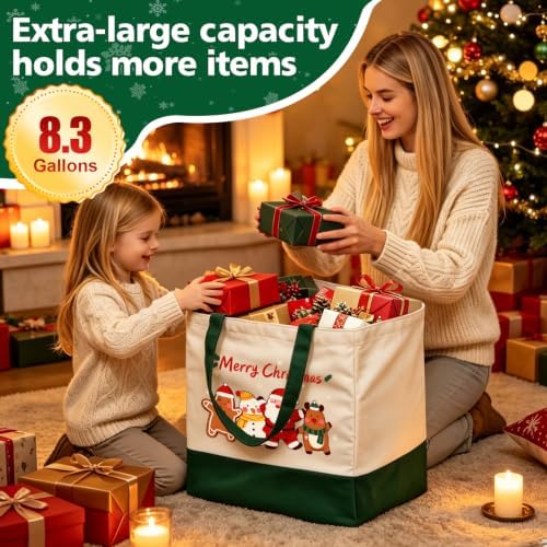 Christmas Canvas Tote Bags with Handles, Large Merry Christmas Shopping Bag - Image 2