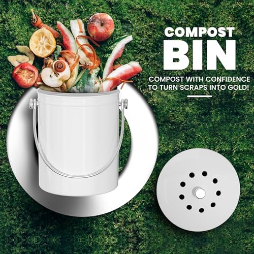 Utopia Kitchen Countertop Compost Bin 1.3 Gallon, Stainless Steel, White - Image 2