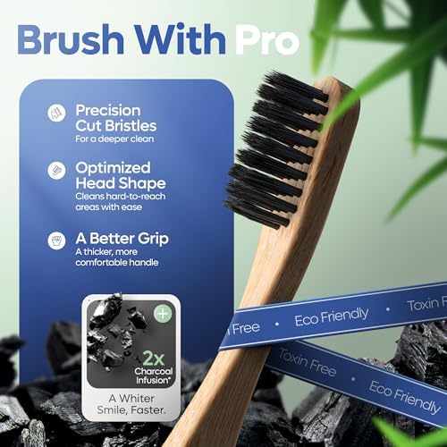 SmartLifeco Charcoal Bamboo Toothbrushes PRO - Extra Soft Natural Bristles for Adults & Kids Teeth | Zero Waste Bulk Wooden Tooth Brush | BPA Free, Eco-Friendly, Vegan - 6 Pack - Image 2