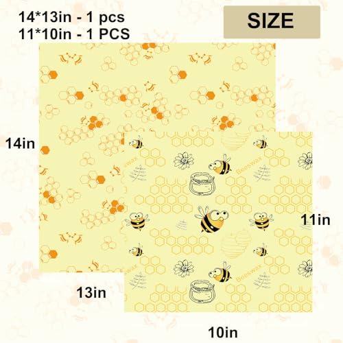 2 PCS Reusable Beeswax Wraps 14 x 13 Inch & 11 x 10 Inch Beeswax Sandwich Wraps for Food Eco-Friendly Sustainable Food Storage Wraps - Image 3
