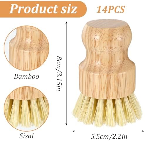14 Pack Bamboo Dish Brush Set Natural Sisal Scrub Brushes for Pots Pans Sinks Vegetables, Wooden Dishwashing Scrubber Brush Kitchen Cleaning Tool - Image 2