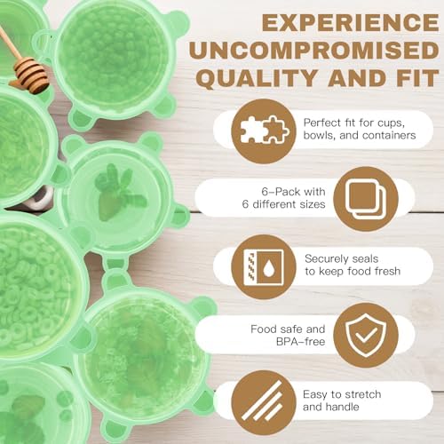 Reusable Silicone Stretch Lids – 18PCS Round & Square Stretchy Food Covers, Airtight & Leakproof, Microwave & Dishwasher Safe Green - Image 5