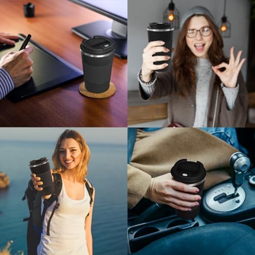 4 Pack Insulated Coffee Mug with Lid 12oz Travel Coffee Tumbler Stainless Steel Reusable Coffee Cups Thermal Coffee Mug for Hot and Iced Cold Drinks, Black - Image 7