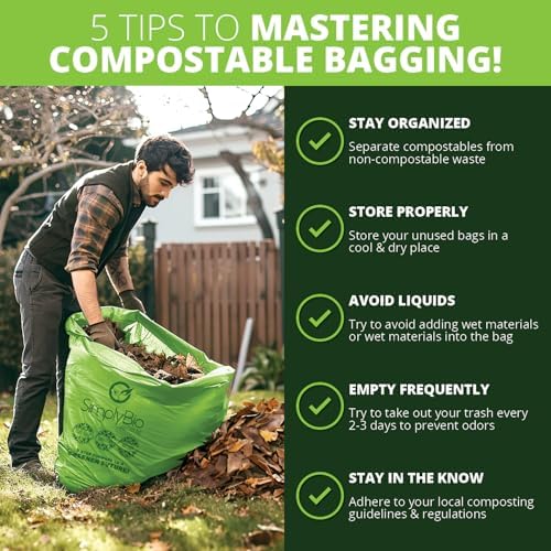 Simply Bio 50-55 Gallon Compostable Trash Bags Liners Flat-Top, Heavy Duty Extra Thick 1.57 Mil, 208.2 Liter, 12 Bags, Lawn, Yard, and Restaurant Use, ASTM D6400, US BPI, OK Compost Home Certified - Image 4