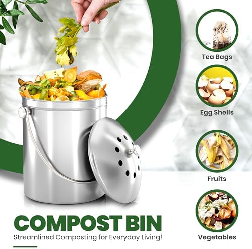 Utopia Kitchen Countertop Compost Bin 1 Gallon, Stainless Steel, Silver - Image 4