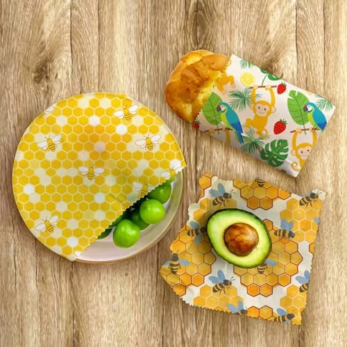 Reusable Beeswax Wraps, Bees Honeycomb Monkey Wraps, 9 Pack Eco-Friendly Food Storage, Organic, Sustainable, Zero Waste, Plastic-Free, for Sandwich, Fruit, Bowl, Bread, 1XL, 3M, 5S - Image 7