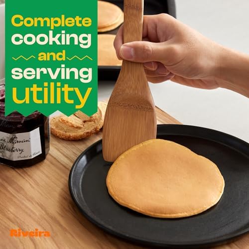 Riveira Dark Bamboo Wooden Spoons for Cooking 3-Piece, Apartment Essentials Wood Spatula Spoon Nonstick Kitchen Utensil Set Premium Quality Housewarming Gifts for Everyday Use - Image 3