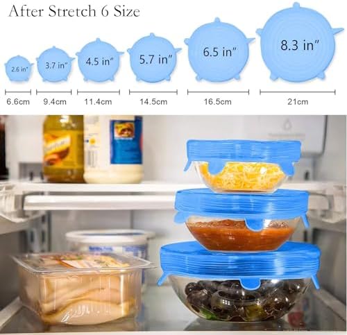 Silicone Stretch Seal Cover, 12 Pcs 6 Size Blue Elastic Silicone Seal Lids for Keeping Food Fresh in Refrigerator and Microwave Oven (blue) - Image 3
