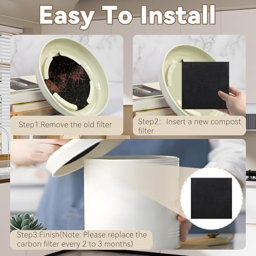 Biaungdo 12 Pack 5 Inch Square Charcoal Filter, Black Compost Bin Filters - Image 3