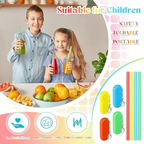 Meanplan 4 Sets Reusable Straws Travel Case Brush Silicone,Rainbow Colors - Image 6