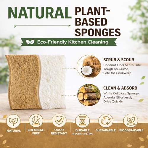 Kitchen Sponge, Plant-Based, Natural Coconut Fiber, 6 Pack - Image 6