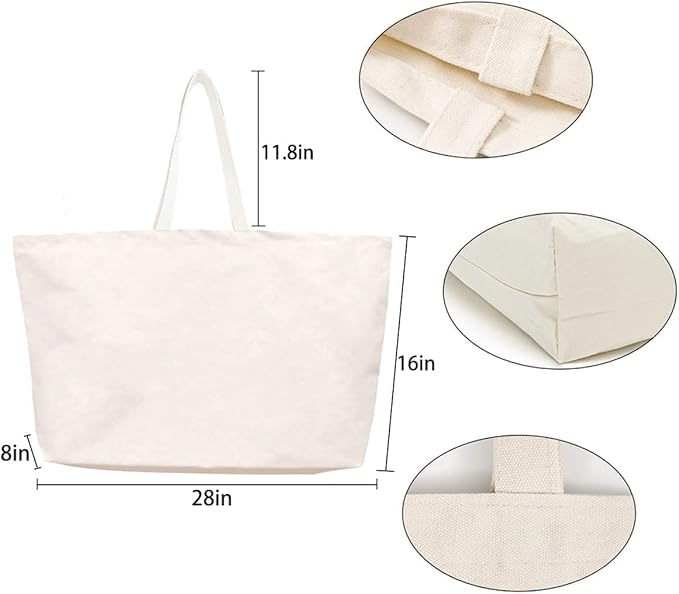 Large Canvas Tote Bag-Extra Big Shopping Beach Totes Bags Reusable Largest Grocery Plain Solid Bag 28"x8"x16"