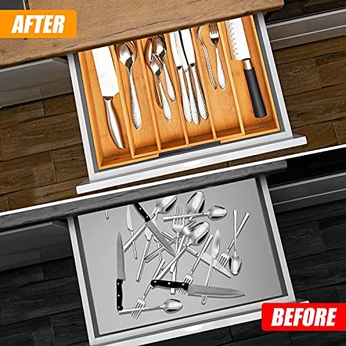 Bellsal Silverware Organizer Kitchen Drawer Organizer Expandable Bamboo Utensil Holder Cutlery Tray for Kitchen Utensil and Flatware Bedroom Office (Pack of 2) - Image 3