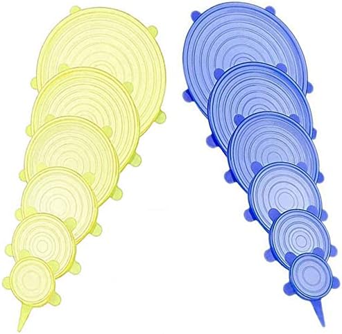 12 pcs Silicone Stretch lids set, 6 Sizes, Reusable Food Storage Covers ，Silicone Bowl Covers，Flexible to Fit All Shape of Containers, Food Cover to Keep Food Fresh (blue,yellow) by JYYHSF