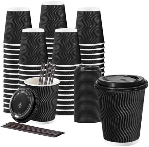 Lamosi 50 Pack 10 oz Coffee Cups with Lids, Disposable To Go Paper Cups by BuyNow