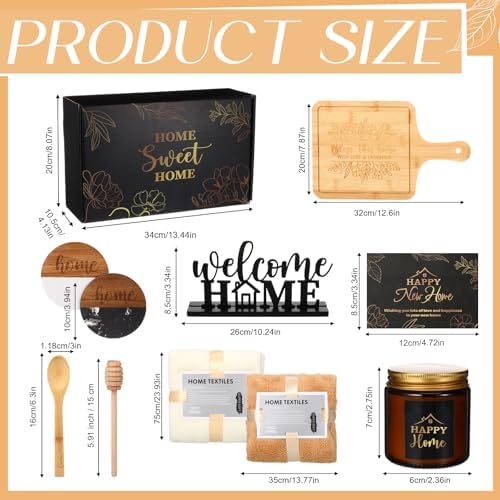 Housewarming Gifts Baskets - Serving Board Towels Bamboo Spoon Honey Stirrer Coaster Candle Set for First Apartment New Home Buyers Closing Gift Homeowner Housewarming Gift (Elegant,Black) - Image 2