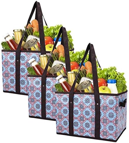 Foraineam Reusable Grocery Bags Set Durable Heavy Duty Tote Bag Collapsible Grocery Shopping Box Bag with Reinforced Bottom by Foraineam