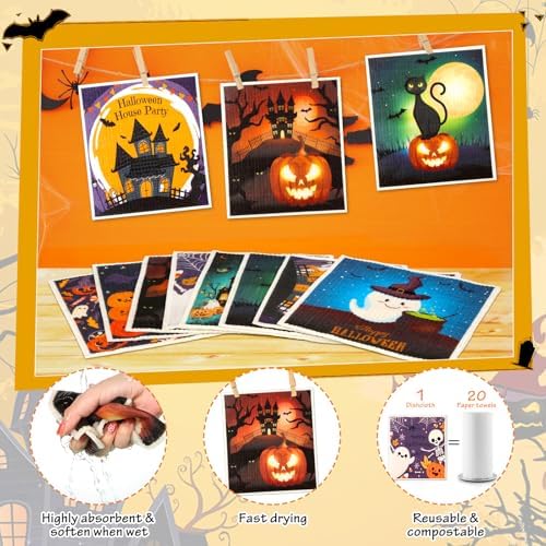 Lucomb 8 Pack Halloween Swedish Dishcloths Reusable, Kitchen Sponges Soft Absorbent Dish Towels Swedish Dish Cloths Washable Decorative for Kitchen Washing Dishes Bathroom Office Hand Towel Cleaning - Image 4