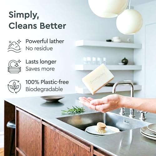 ZeroWastely Natural Dish Soap Bar - Value Pack of 3 Solid Soap Block 16oz - Lemon Scented, Long Lasting, Skin Friendly - Sustainably Made from 100% Organic Ingredients - Plastic Free Dish Soap - Image 3