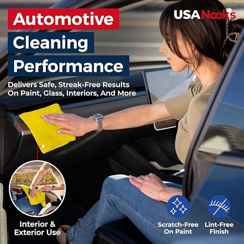 USANOOKS Microfiber Cleaning Cloth Yellow - 12 Pcs 12.5"x12.5" - High Performance - 1200 Washes, Ultra Absorbent Towels Weave Grime & Liquid for Streak-Free Mirror Shine - Car Washing Cloth - Image 5