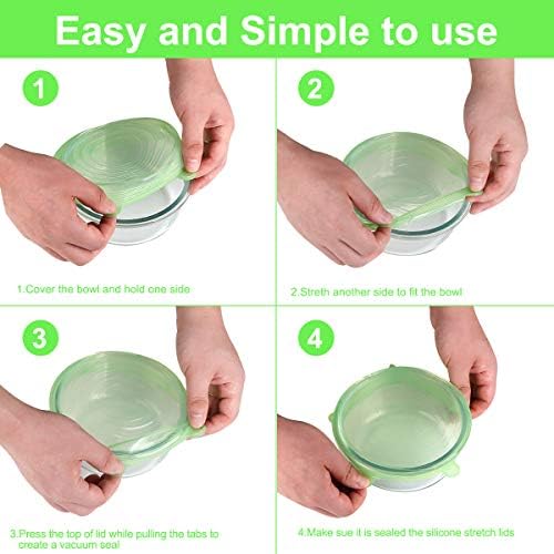 Silicone Stretch Lids for Food Storage in Fridge, 12 Pack Silicone Lids, Reusable Food Grade Silicone Bowl Covers for Cups, Bowls and Dish, 6 Sizes Round and Rectangle Shape - Image 4