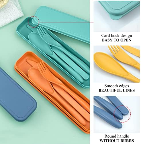DISSKNIC 4 Sets Reusable Utensils Set with Case,Travel Utensils Cutlery Set Spoons and Forks Set, Reusable Plastic Utensils for Lunch Box Accessories for Adults, Portable Lunch Utensils Set for Daily - Image 5