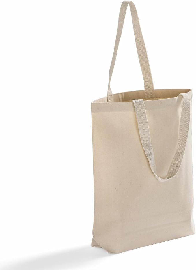 Premium Canvas Tote Bags – 12 Pack Reusable Shopping Bags with Shoulder Straps – Gusseted Totes for Daily Use