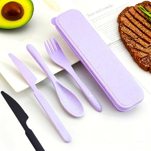 Portable Reusable Travel Utensils with Case(Black,Black, Purple,Purple) - Image 3