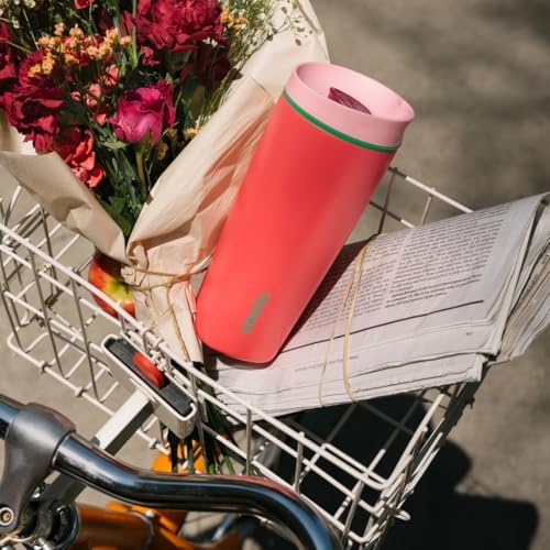 Owala SmoothSip Slider Insulated Stainless Steel Coffee Tumbler, Reusable Iced Coffee Cup, Hot Coffee Travel Mug, BPA Free 20 oz, Pink/Red (Strawberry Fields) - Image 7