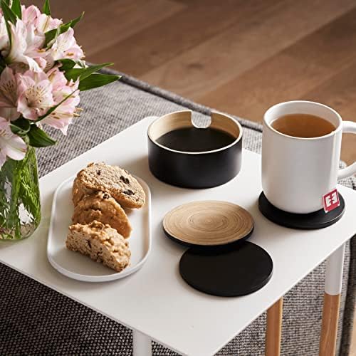 Bamboo Coasters - Spun Bamboo Wood Coaster Set with Holder for Coffee Table (Black) - Image 4