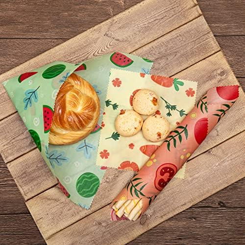 Akeeko Reusable Beeswax Food Wraps - Assorted 9 Packs, Reusable, Plastic-Free Food Storage, 5 Small, 2 Medium, 1 Large, 1 Extra Large Wraps with Cute Fruits Pattern - Image 4