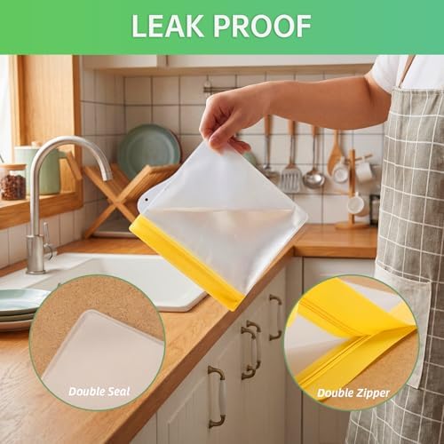 RLAVBL 12 Pack Reusable Freezer Bags, Leakproof Food Storage Bags for Vegetable, Liquid, Snack, Meat, Sandwich - 3 Gallon 4 Sandwich 5 Snack Bags - Image 6