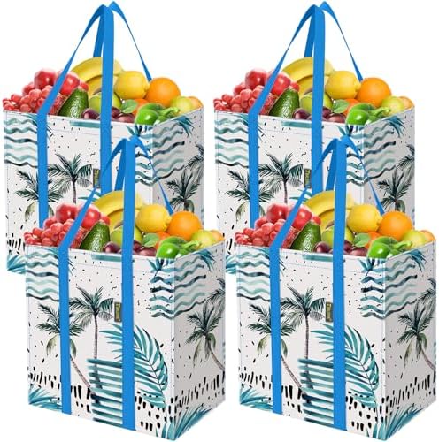 BALEINE 4 PK Grocery Bags Reusable Shopping Bags with Reinforced Bottom, Heavy Duty Foldable Tote Bags (Island Breeze) by BALEINE