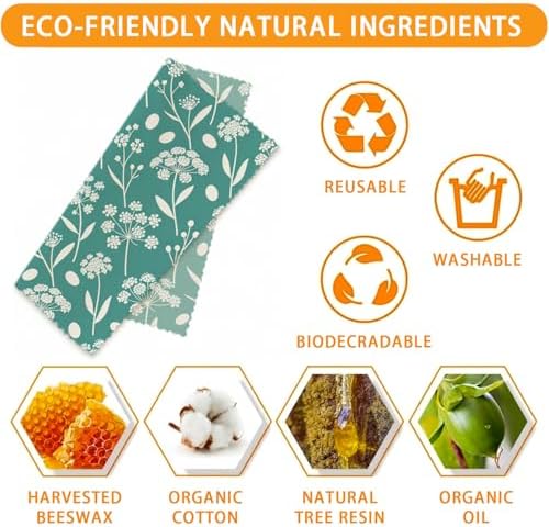 Reusable Beeswax Wraps, Leaves & Flowers Wraps, 9 Pack Eco-Friendly Food Storage, Organic Cotton, Sustainable, Zero Waste, Plastic-Free, Sandwich, Snack, Bowl Covers, 1XL, 3M, 5S - Image 3