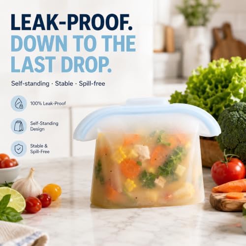 Silicone Food Storage Bags, Reusable, High-Temperature Resistant, Leak-Proof Upright Freezer Bags, Microwave and Dishwasher Safe，white - Image 3