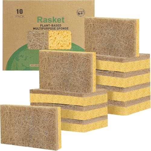 10 Pack Biodegradable Natural Sponges Kitchen - Compostable Cellulose and Coconut Walnut Scrubber Sponge - Eco Friendly Sponges for Dishes by Unknown