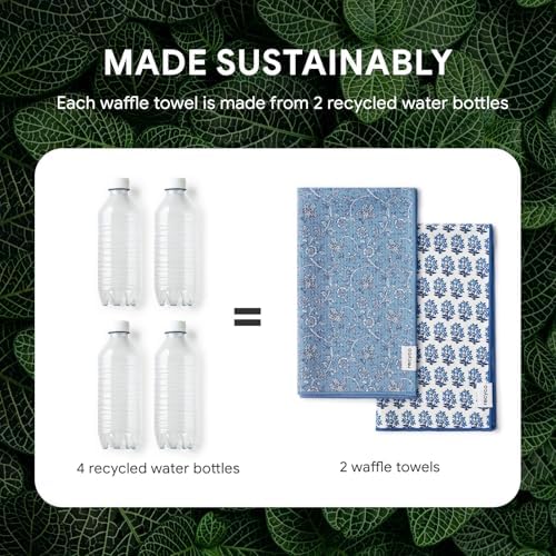 RECYCO Waffle Kitchen Towel Set of 2 - Quick Dry Microfiber Sustainable Dish Towels - Ultra Absorbent Reusable Cleaning Tea Towels - Lightweight Hand Towels,16”x 28”, Porcelain Blue - Image 5