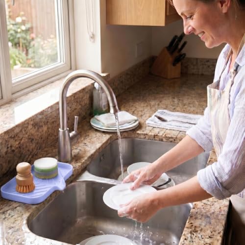 MicoYang Silicone Soap Dish with Drain Spout — Self-Draining Sink Organizer Tray for Bathroom & Kitchen, Sponges, Dispensers & Soap Holder, Non-Slip & Dishwasher Safe, Light Purple (Medium, 9.6"×5.3") - Image 7