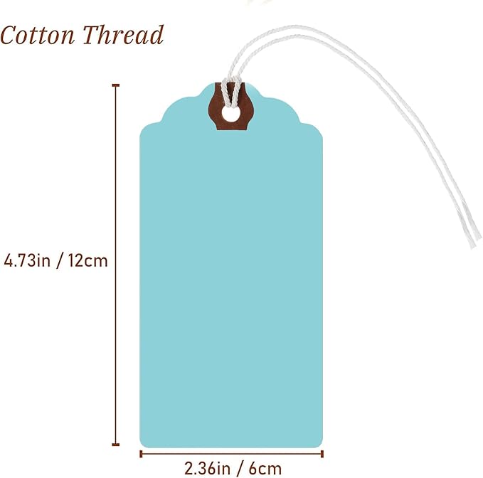 Outus 60 Pcs 4 3/4-in x 2 3/8-in Blank Large Paper Gift Tags with String and Reinforced Eyelet Wire Writable Price Tags Shipping Labels Inventory Labels(Gradient Blue)