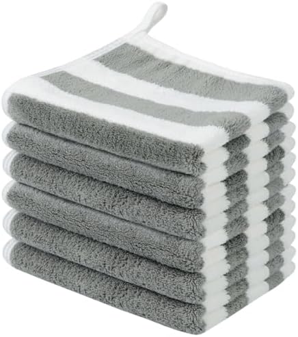 Microfiber Facial Cloths Fast Drying Washcloth 12x12inch Stripes 6 pack by SINLAND