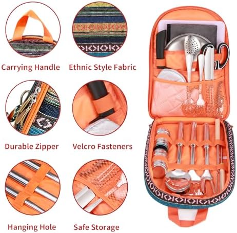 Portable Camping Kitchen Utensil Set-27 Piece Cookware Kit, Stainless Steel Outdoor Cooking and Grilling Utensil Organizer Travel Set Perfect for Travel, Picnics, RVs, Camping, BBQs, Parties and More - Image 2