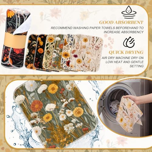 36 Pack Reusable Kitchen Cloths Cotton Towels, Fall Wildflower - Image 4