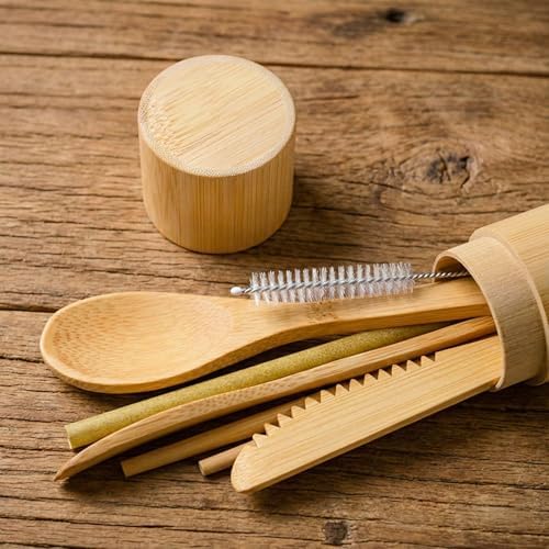 Eco-Friendly Travel Utensils Set: Lightweight Bamboo Forks, Spoons, Knives, Chopsticks, Straw in Wooden Case, Reusable Utensils for Lunch Box, Kids Camping Cutlery, Sustainable Portable Flatware - Image 5