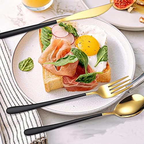 AARAINBOW 6 Pieces 18/8 Stainless Steel Flatware Set Portable Reusable Cutlery Set Travel Utensils Set Including Chopsticks Knife Fork Spoon Straws Cleaning Brush Dishwasher Safe (Black golden) - Image 4