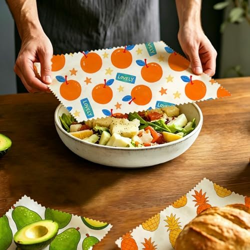 Beeswax Food Wrap, Orange Pineapple Avocado Wrap, 9 Pack Eco-Friendly Food Storage, Sandwich, Snack, Bowl Covers, Organic, Sustainable, Zero Waste, Plastic-Free, 1XL, 3M, 5S - Image 5