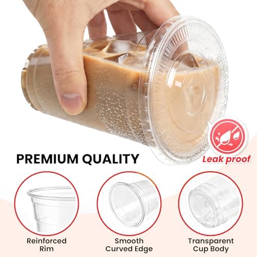 100 Pack 24 oz Plastic Cups with Lids and Straws, Clear Disposable Plastic Cups, Heavy Duty Iced Coffee Cups with Leak-Resistant Lids, Cold Drink Cups for Smoothies, Juice, Soda & Party To Go - Image 4