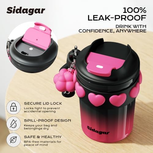 12 oz Insulated Coffee Tumbler with Lid, Cute Travel Mug, Black - Image 3