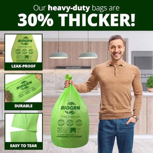 10-13 Gallon Compostable Trash Bags with Flat-Top 50 Bags Thick 0.87 Mil Leakproof Plant-based Tall Kitchen Wet Food Scrap Waste, ASTM D6400, US BPI and OK Compost Home Certified - Image 4