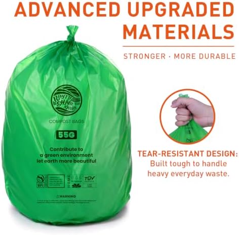 55-60 Gallon Compostable Trash Bags Liners, Heavy Duty Extra Thick 1.57 Mil, 208.2 Liter, 15 Bags, Lawn, Yard, and Restaurant Use, ASTM D6400, US BPI, OK Compost Home Certified - Image 3