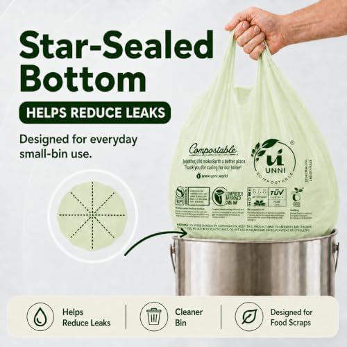 UNNI 3 Gallon Compostable Bags with Easy-Tie Handles, 11.35 L, 100 Count - Image 4